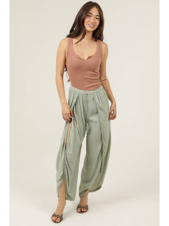 ANGIE - Wholesale Pants - Women's - 25P68-ASIS WRAP PANTS WITH CROCHET TRIM AND ELASTIC WAIST9