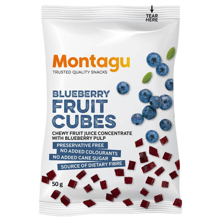 Montagu: Fruit Cubes - Blueberry, Tasty, No Gelatin (10 x 50g) for wholesale by Mahdina