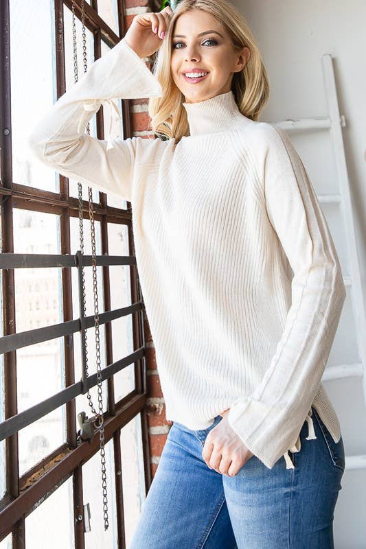 HEIMISH - Vendita all'ingrosso Top in maglia - Donna - LP137 COLLO ALTO MANICA LUNGA CON DETTAGLIO FIOCCO13