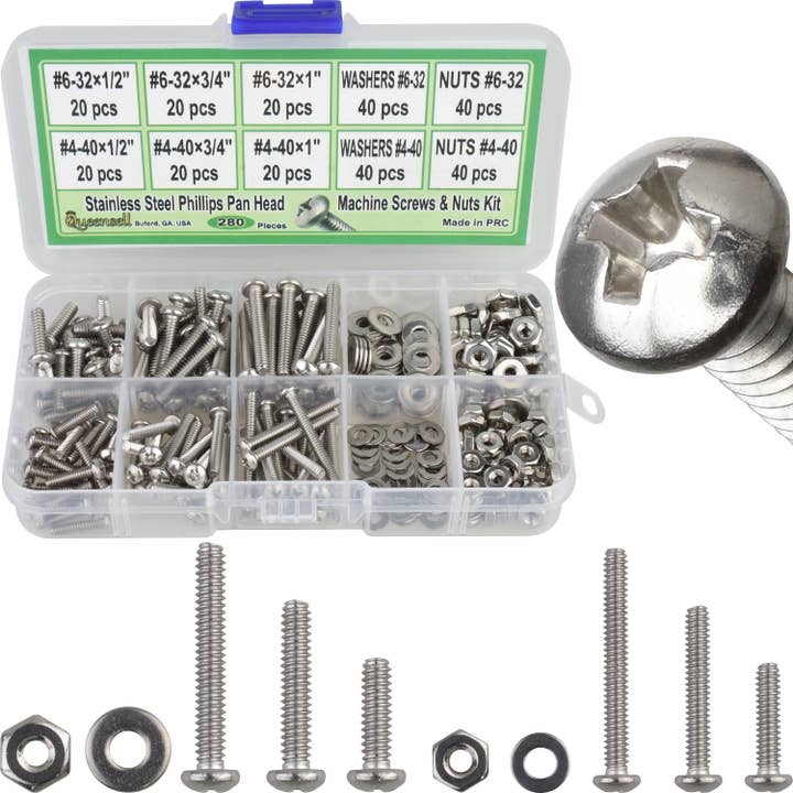 4-40 and 6-32 Machine Screws, Nuts and Washer 280 pcs for wholesale by Queensell