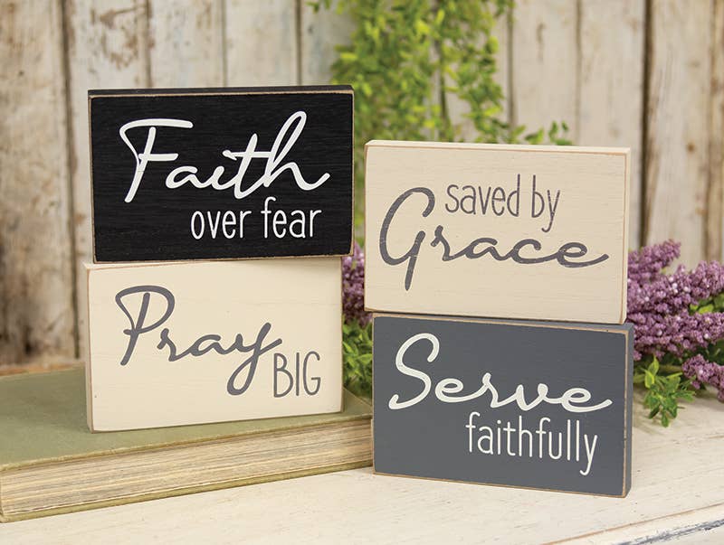 The Hearthside Collection - Wholesale Sign - Saved By Grace Decorative Tabletop Blocks, 4 Designs1
