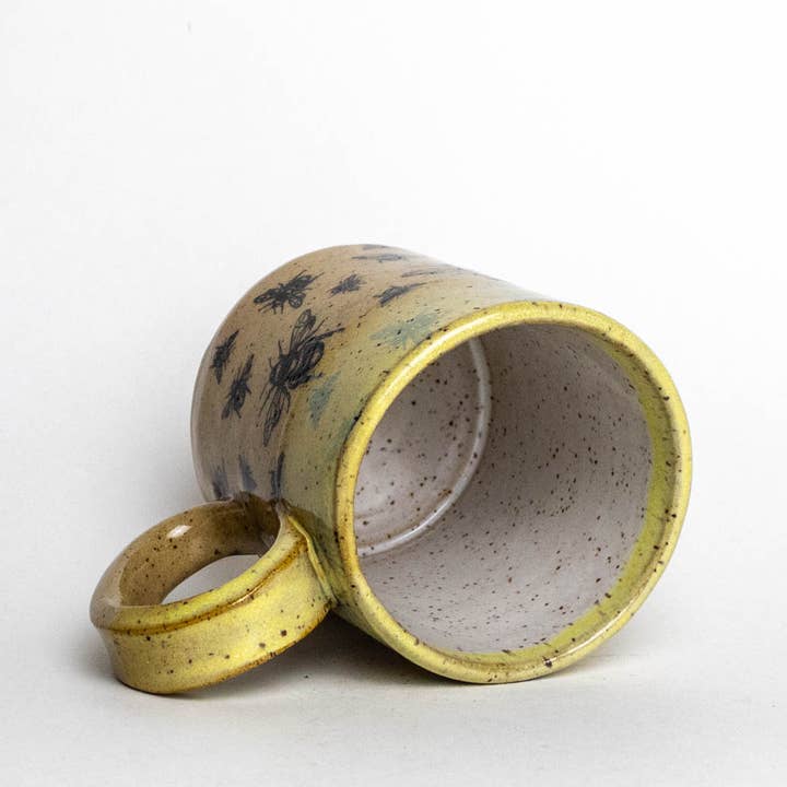 White Squirrel Clayworks - Wholesale Coffee mug - LIMITED Bee Pattern w/ Yellow Dip Handmade Ceramic 12oz Mug2