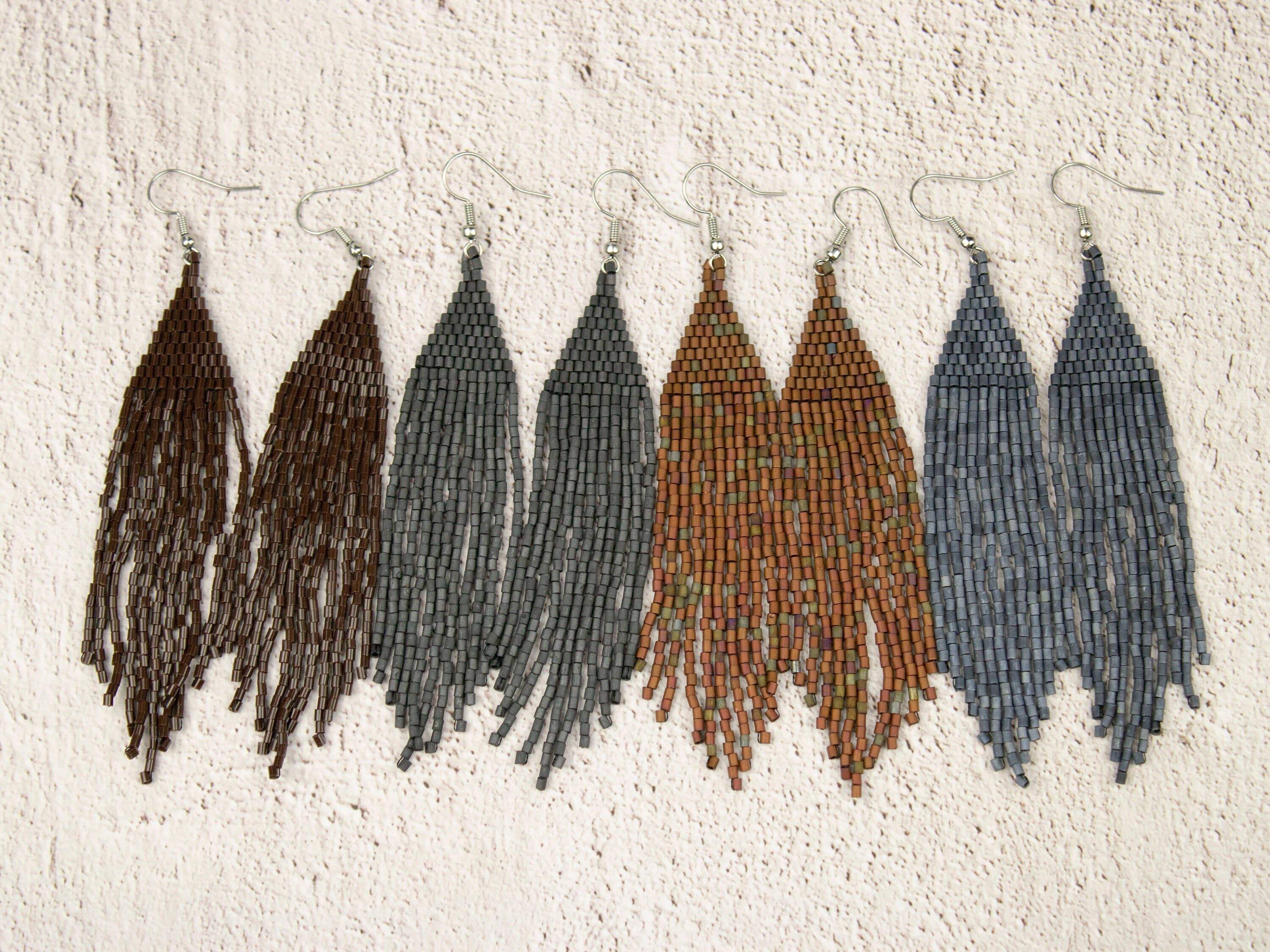 Ninolia – wholesale Dangle earrings – Long Dressy Earrings Bohemian Gypsy Style Boho Bead Earrings Natural Colors Lightweight Statement Seed Bead Jewellery3