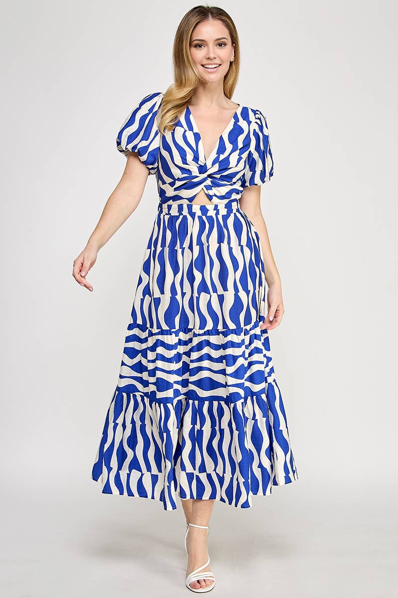 RUBIENN - Wholesale Dress - Women's - Wavy Stripe Print Tied Front Maxi Dress6