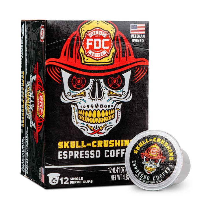 Skull-Crushing Espresso Coffee Pods for wholesale by Fire Department Coffee, Inc.