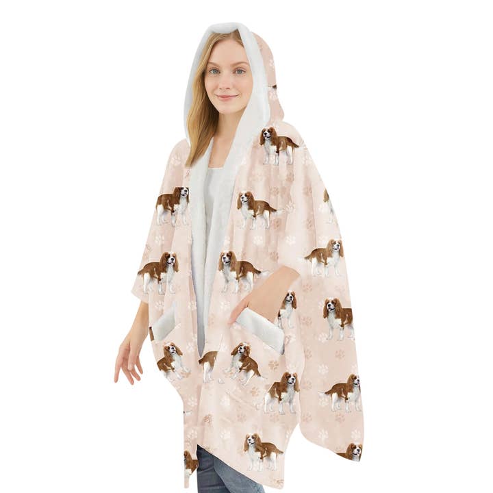 King Charles Cavalier Snugg Wraps with Hoodie – Ultra Soft Sherpa Fleece Wrap for Pet Lovers for wholesale by E&S Pets