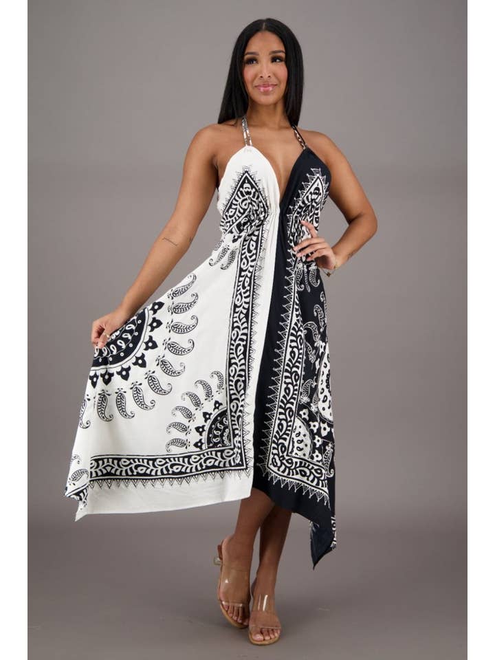 Un solo color Vestido con bufanda batik en blanco y negro 1927 de venta al por mayor en Faire1
