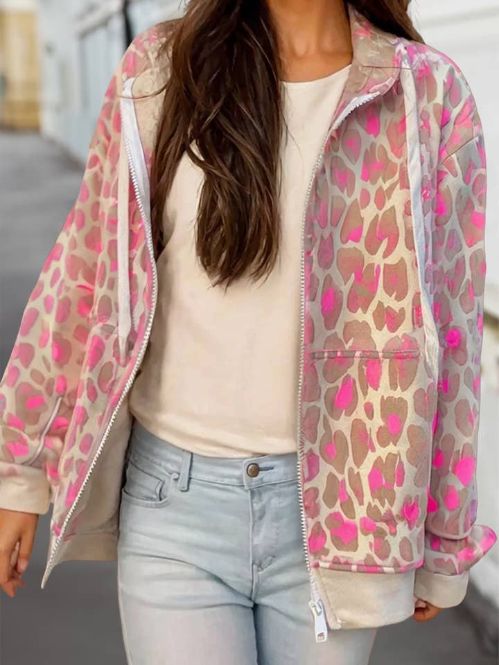 Leopardenmuster Reißverschluss-Kapuzenpullover | S-XL für den Großhandel von Aapparella