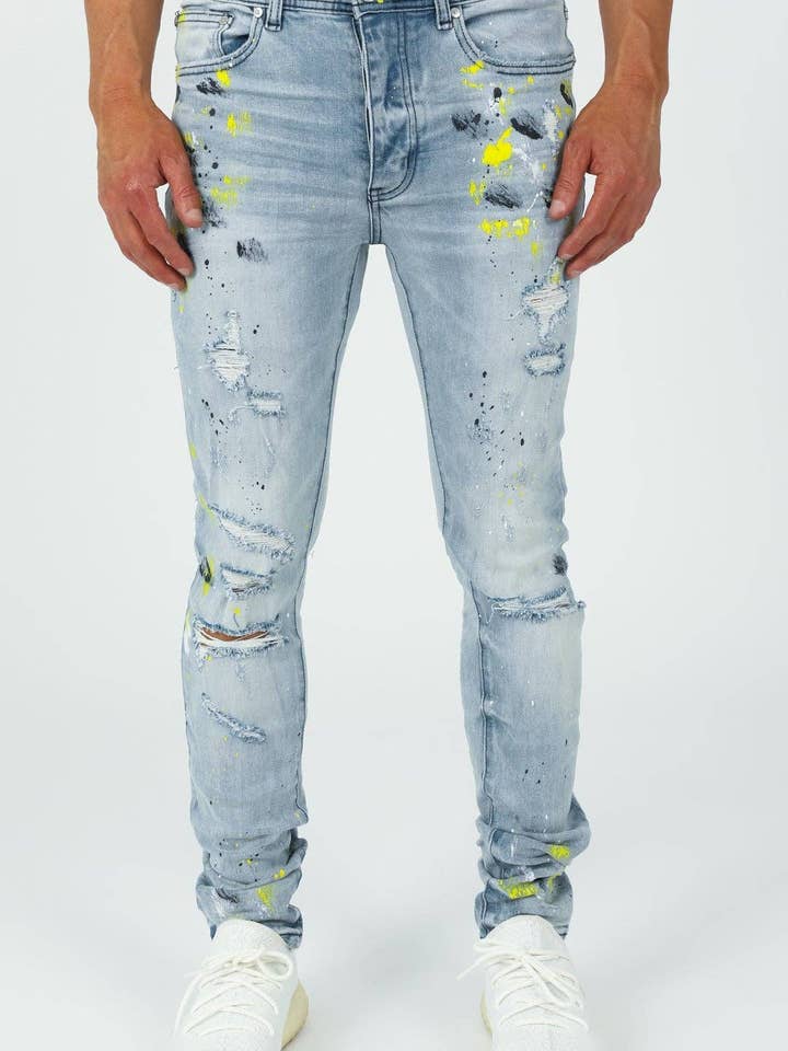 Pantalon en jean jaune à éclaboussures CH-2 pour la vente par World Tour