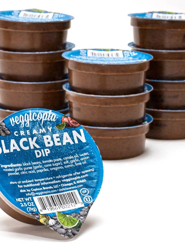 Veggicopia Black Bean Dip — Einzelportion 2,5 oz für den Großhandel von Mozaics Chips