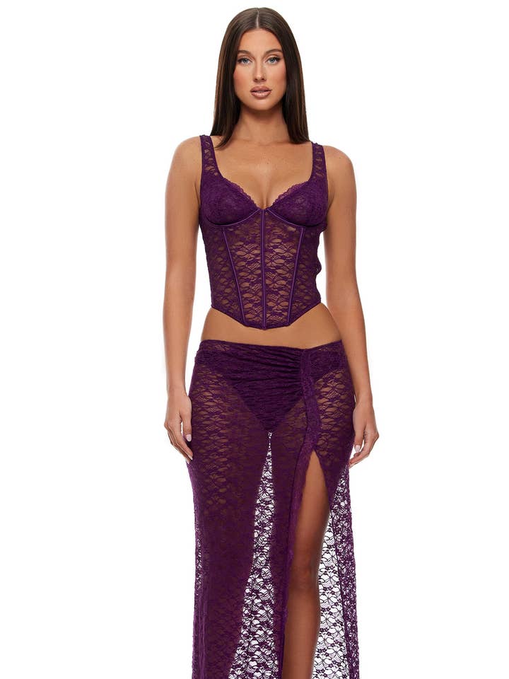 Conjunto de Lingerie com Corpete de Renda Texturizada Feel Me por atacado de Forplay Inc.