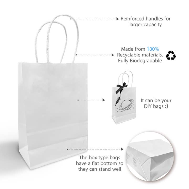 Kis Paper - Wholesale Gift Bag - Gem 5.3x3.5x8.5 inches White Paper bag Twist Handles