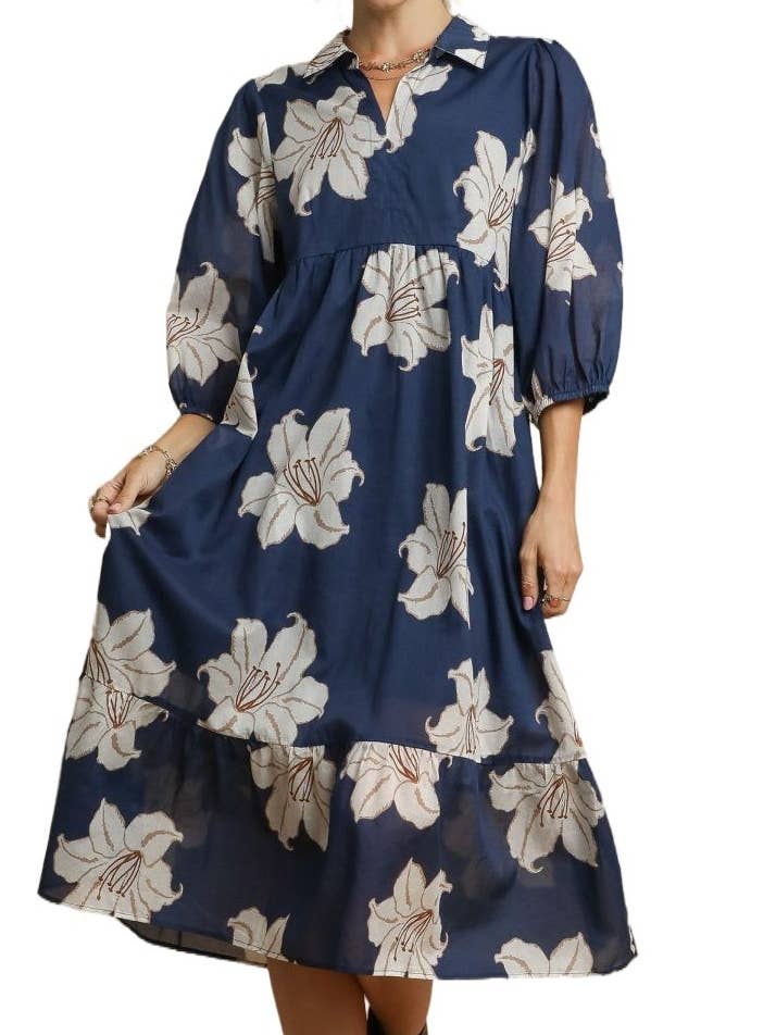 Mix Floral Print Tiered Midi Dress for wholesale by Vanilla Monkey