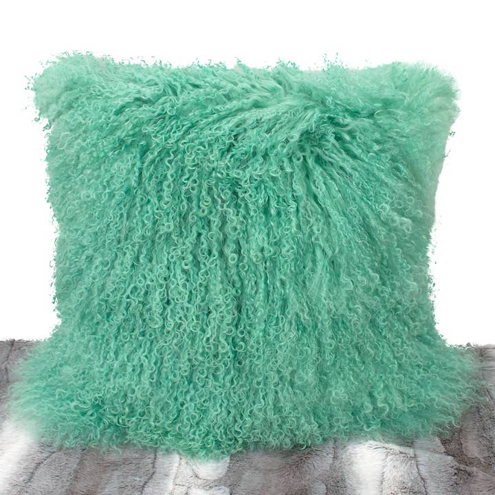 Mint Green A Grade Mongolian Lamb Fur Throw Pillow for wholesale by Fennco Styles