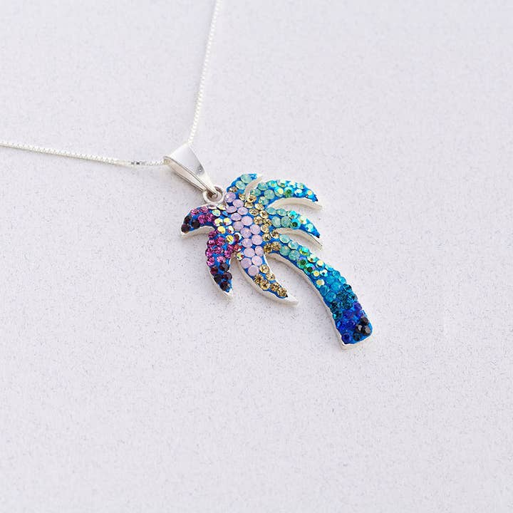 PP-8503 / CRYSTAL & SILVER ISLAND PALM PENDANT for wholesale by Mosaico Jewels