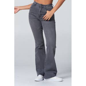 High * Cut Off Washed Grey Bootcut Jeans, High Waist Wide Legs Flare Denim  Pants, Women's Denim Jeans & Clothing