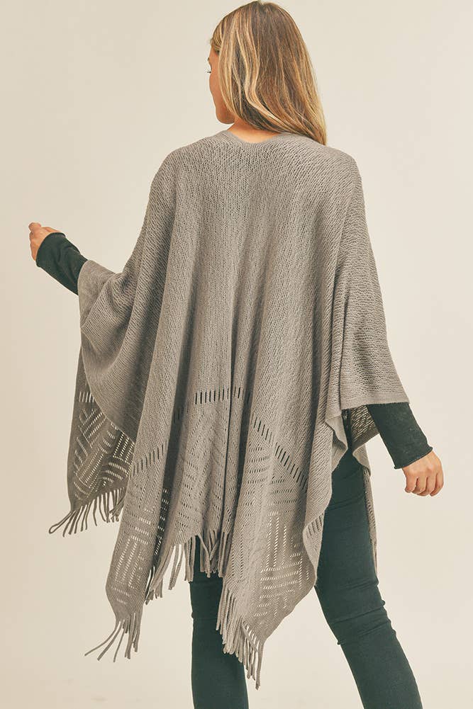 Hana - Wholesale Cardigan - Dames - Visgraat gebreide franje Ruana19