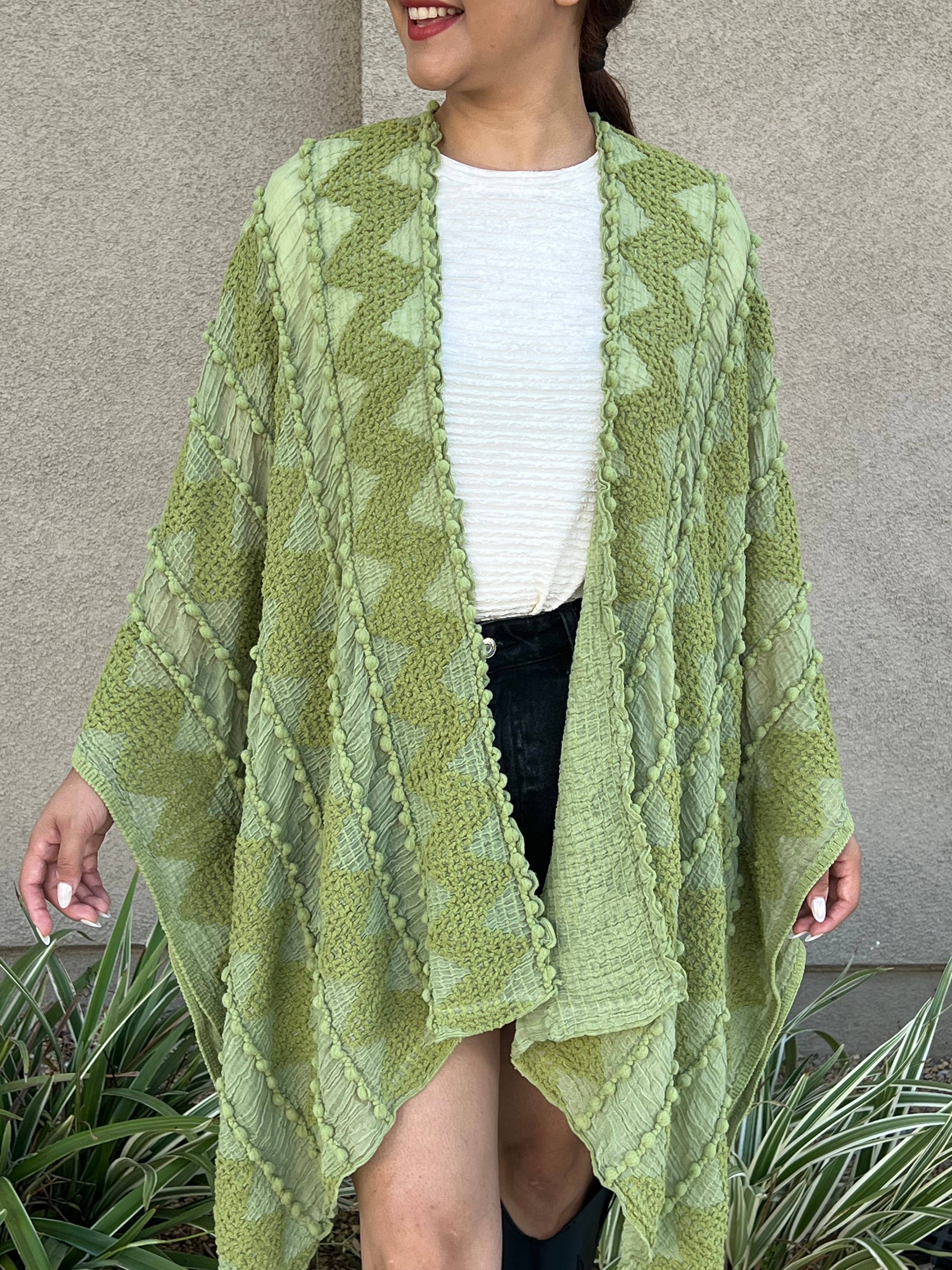 Justin & Taylor - Wholesale Kimono - Women's - Puffer-Up | Soft Textured Cover-Up Kimono With Pom Detail73