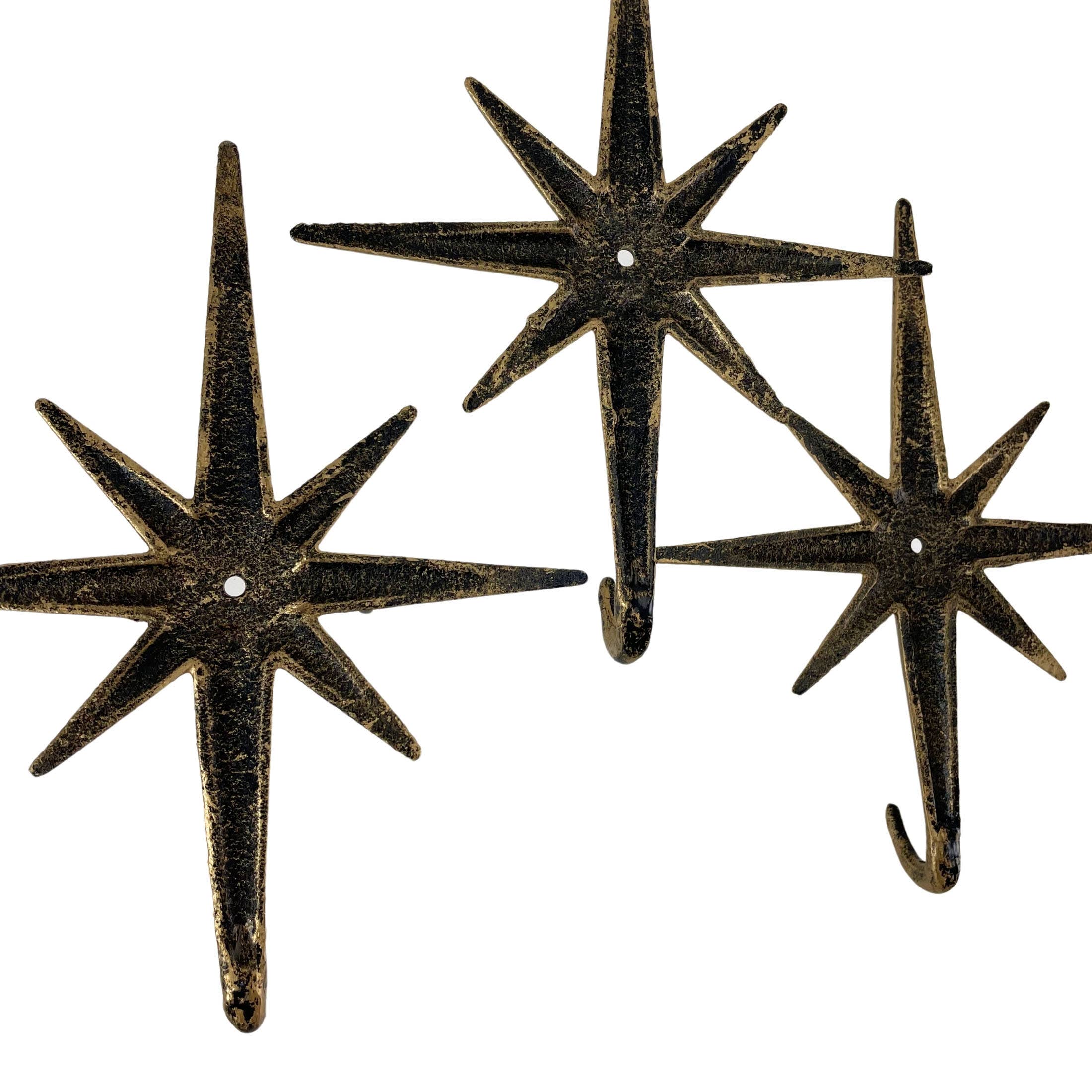 Zeckos - Wholesale Wall Hook - Antique Gold Cast Iron Atomic Starburst Wall Hooks Set of 34