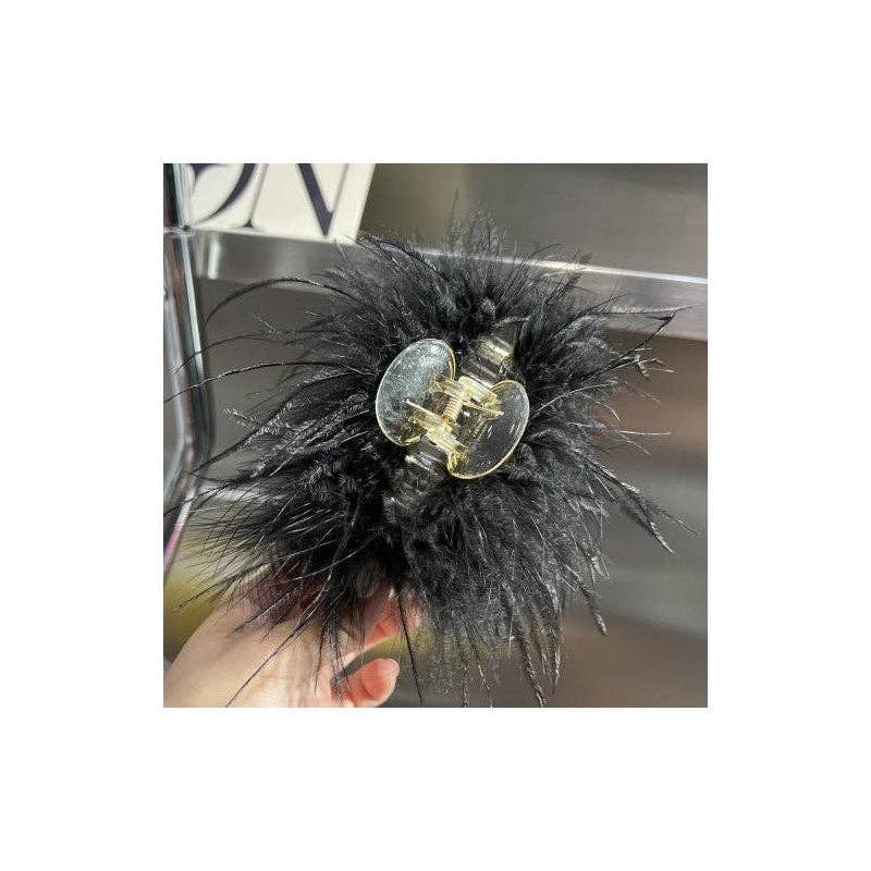 FurDecoration - Wholesale Hair Clip - Women's - Luxurious Genuine Ostrich Feather Large Hair Claw Clip0