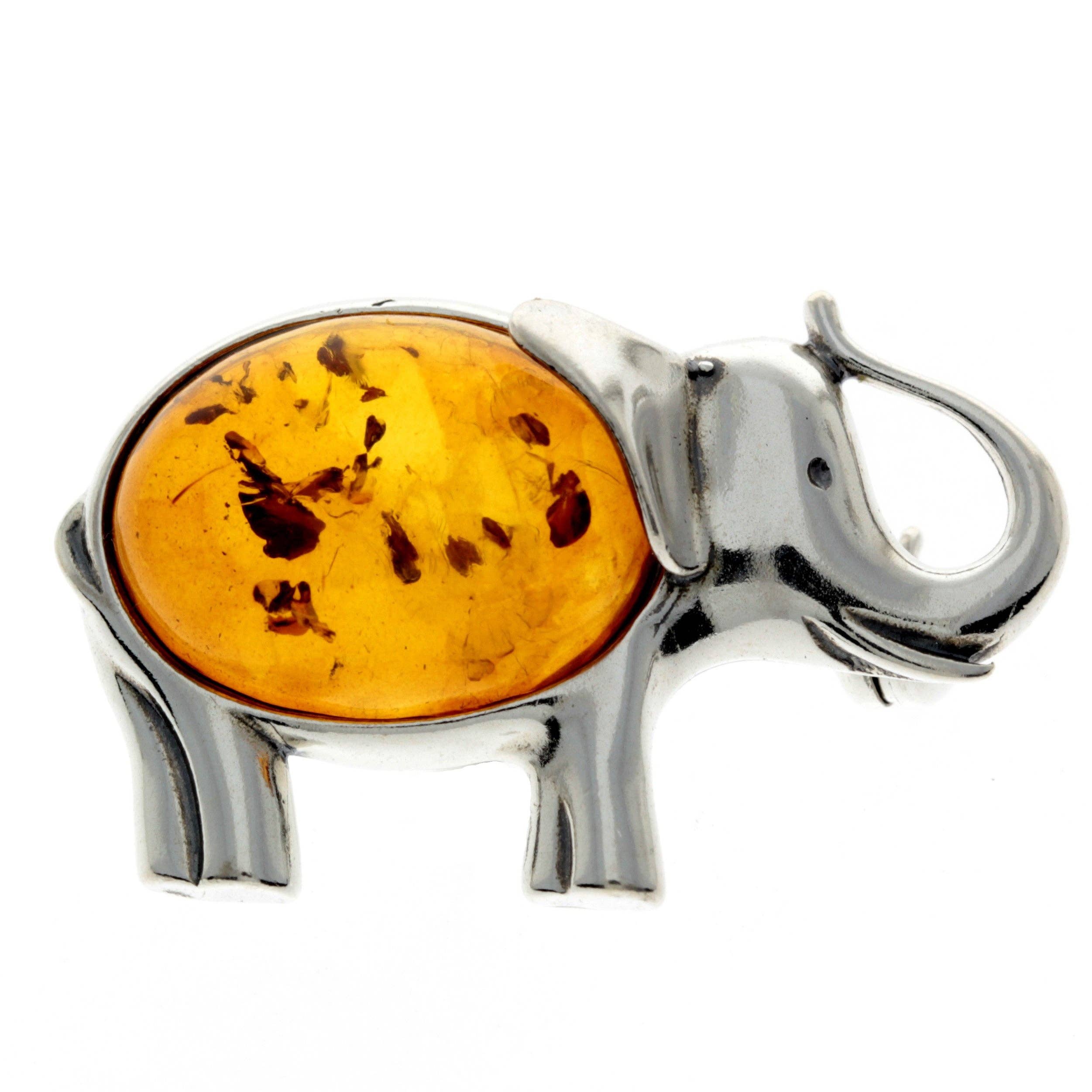SilverAmber Jewellery - Wholesale Brooch - 925 Sterling Silver & Baltic Amber Elephant Brooch - 40100