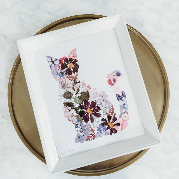 "Cali" Cat | Pressed Flower Art Print for wholesale by Oxeye Floral Co.