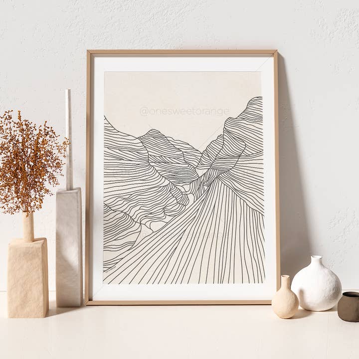Mountain Line Art Print Mountain Print for wholesale by Onesweetorange