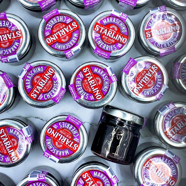 Hotel Starlino Maraschino Cherries MINI Jars 42g - 96 jars for wholesale by Hotel Starlino Italian Maraschino Cherries