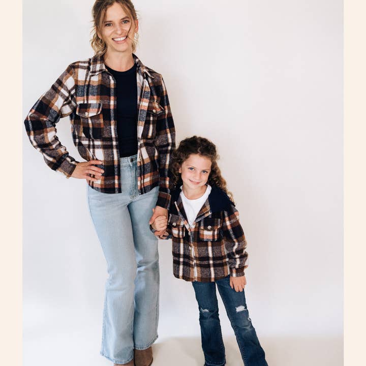 HAHA MAMA Clothing - Wholesale Button Down Shirt - Kids - Navy Copper Plaid Flannel - Child
