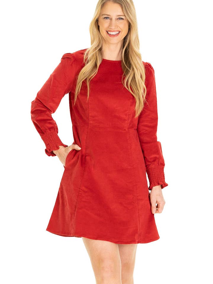 Vestido Marina em Corduroy Vermelho por atacado de Duffield Lane