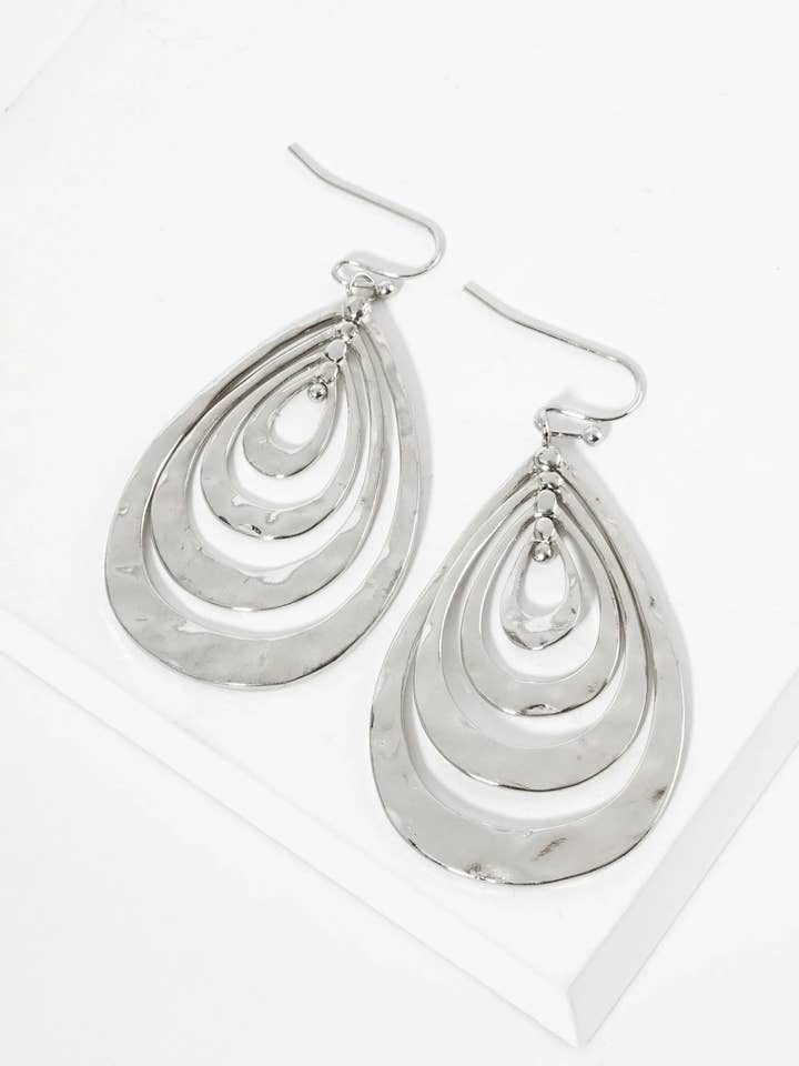 Hammered-Texture Metal Multi Teardrop Dangle Earrings for wholesale by Wild Honey