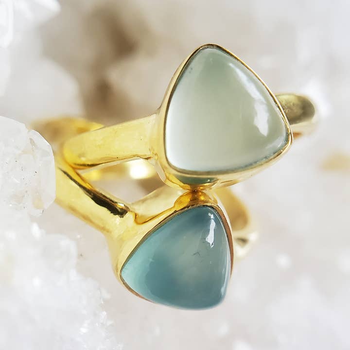 Chalcedony Aqua Stacking Ring 18kt Gold Vermeil for wholesale by Flotsam & Co. Hawaii