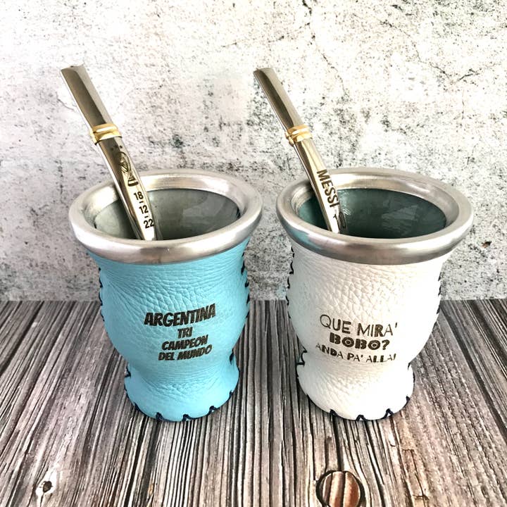 Soccer leather Mate Gourd & stainless steel bombilla Set for wholesale by Matear