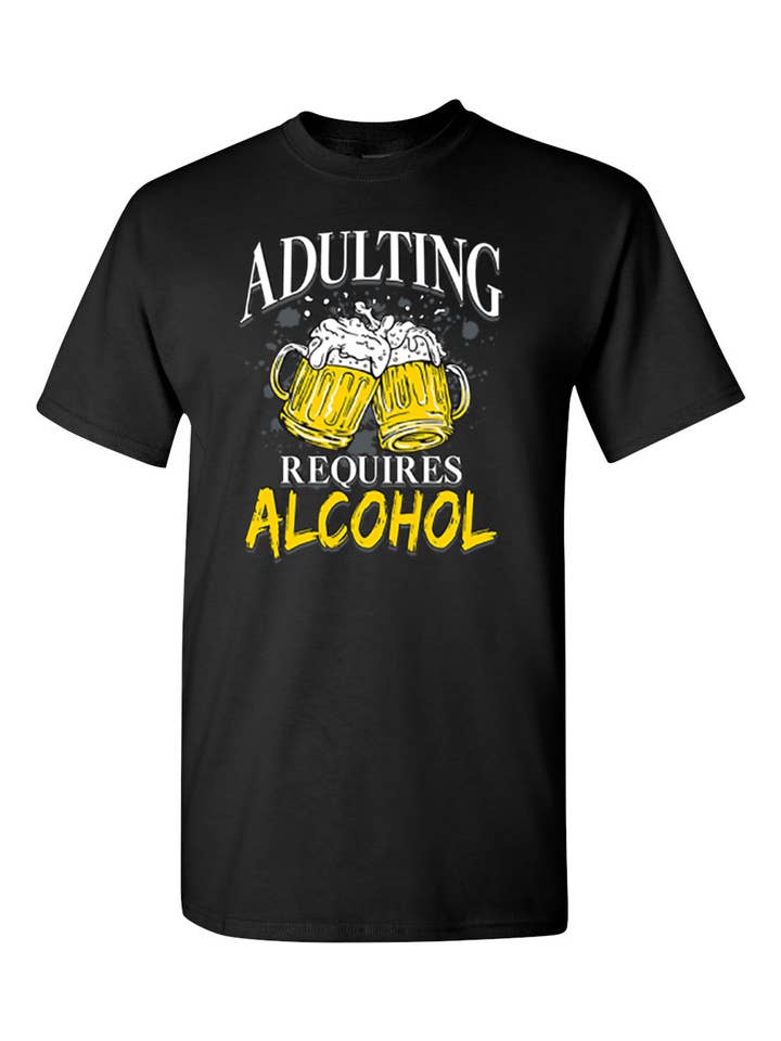 CJS Products LLC - Wholesale Screen printed t-shirt – unisex - Adulting Requires Alcohol T-shirt Drinking Beer Stein Funny