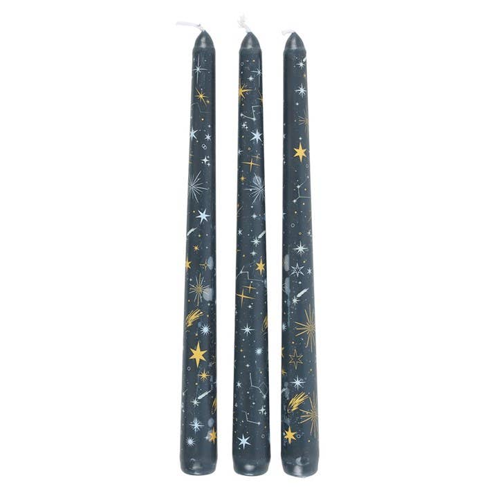 Something Different Wholesale - Wholesale Tapered Candle/Candlestick - Set of 3 Starry Night Celestial Taper Candles2