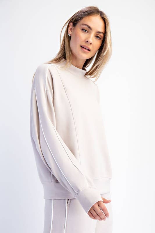 Sunday Morning - Vendita all'ingrosso Felpa - Donna - T540037-Top a Collo Alto in Modal Scuba con Due Righe a Contrasto4