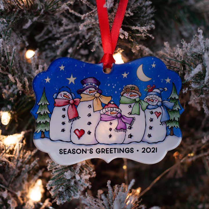 Heart & Willow Prints - Vente Objets de décoration - Décoration de Noël en acrylique bonhomme de neige Season's Greetings