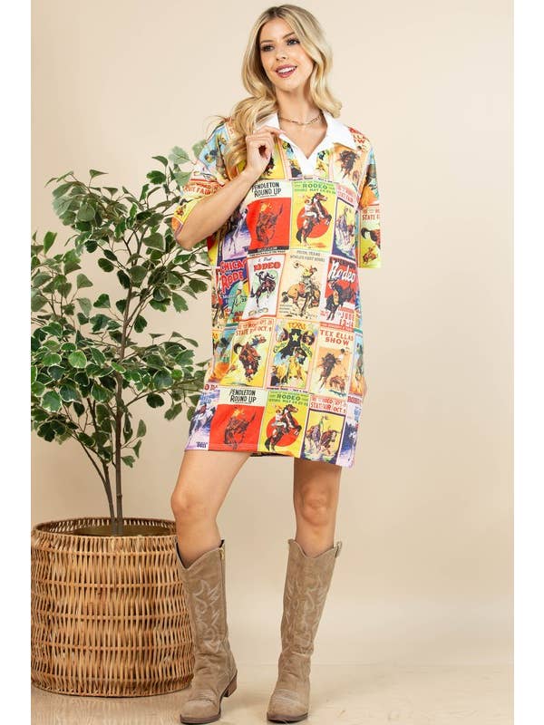 Multi Colored AV1287-MARISSA VINTAGE WESTERN PRINT COLLARED KNIT DRESS for wholesale on Faire6