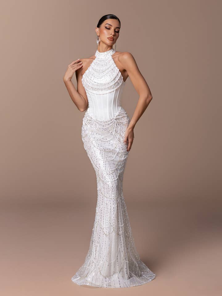 5101 - Neck Corset Sequin Dress for wholesale by ILY From