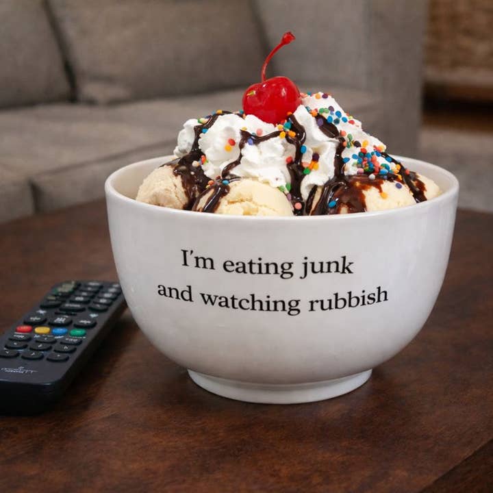 Eating Junk + Watching Rubbish Ceramic Snack or Cereal Bowl for wholesale by Buffalovely