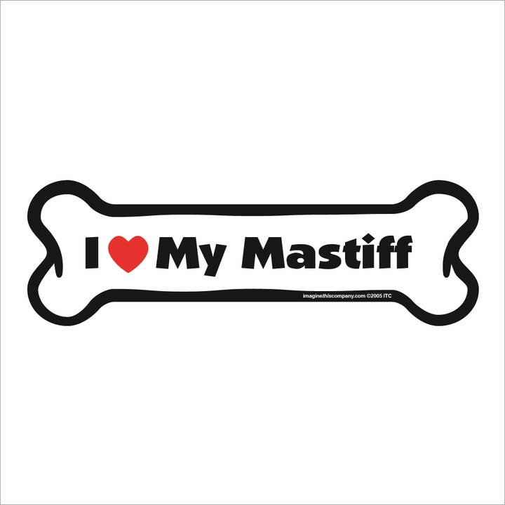 Aimant pour voiture en forme d'os avec motif I Love My Mastiff pour la vente par Imagine This Company