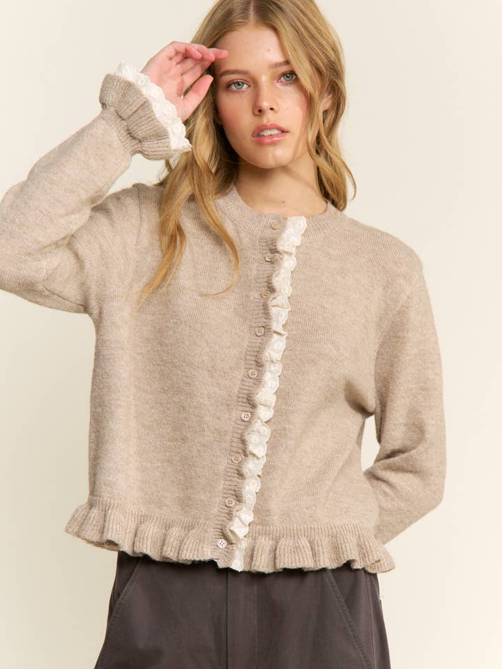 CANDESCENT - Wholesale Cardigan - Women's - Lace Trim Ruffle Hem Cardigan2