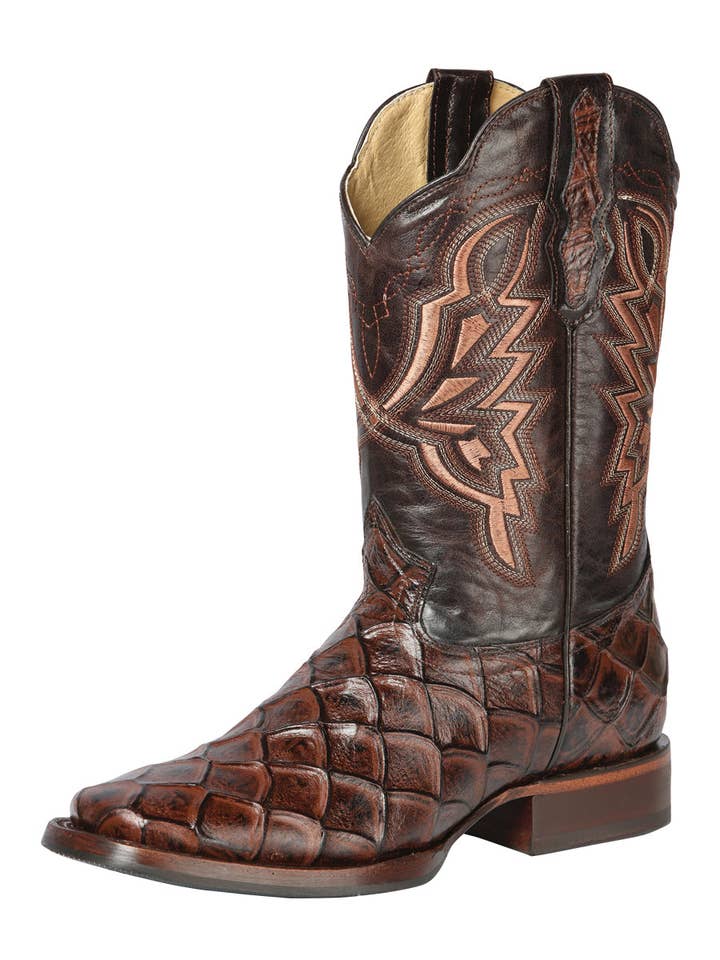 El General Western Wear - Wholesale Cowboy Boots - Men's - El General Rodeo Boot - Imit Pirarucu - Brown 44664