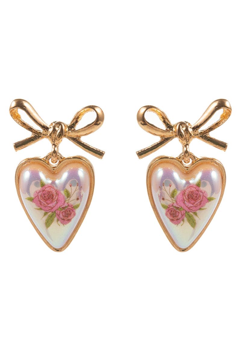 Designature New York - Wholesale Dangle Earrings - Valentines Heart Pearl Flower Print Post Earrings3