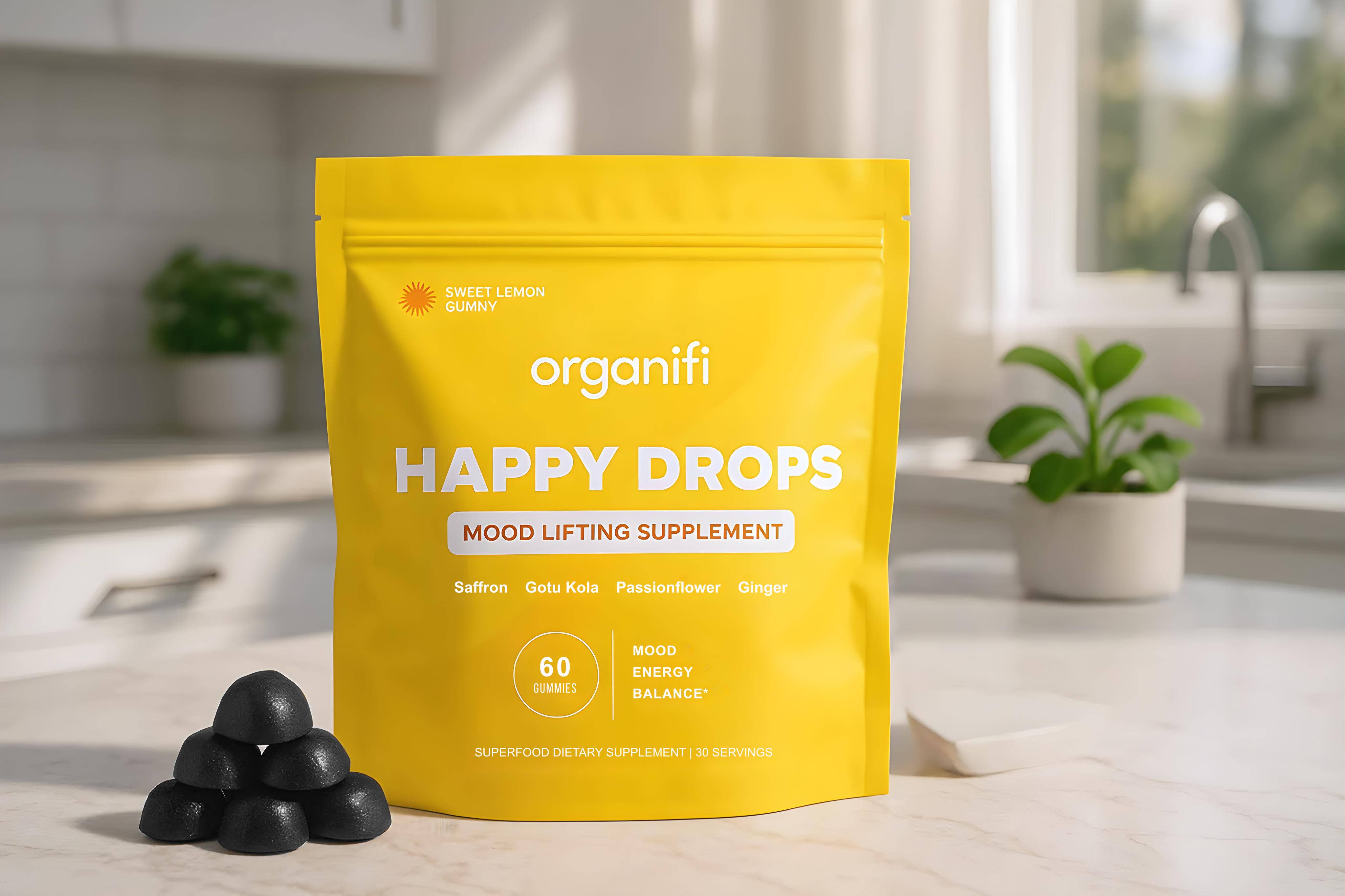 Organifi - Venta al por mayor Suplementos/vitaminas para beber - Gomitas Happy Drops - Estado de Ánimo y Aumento Natural de Serotonina2