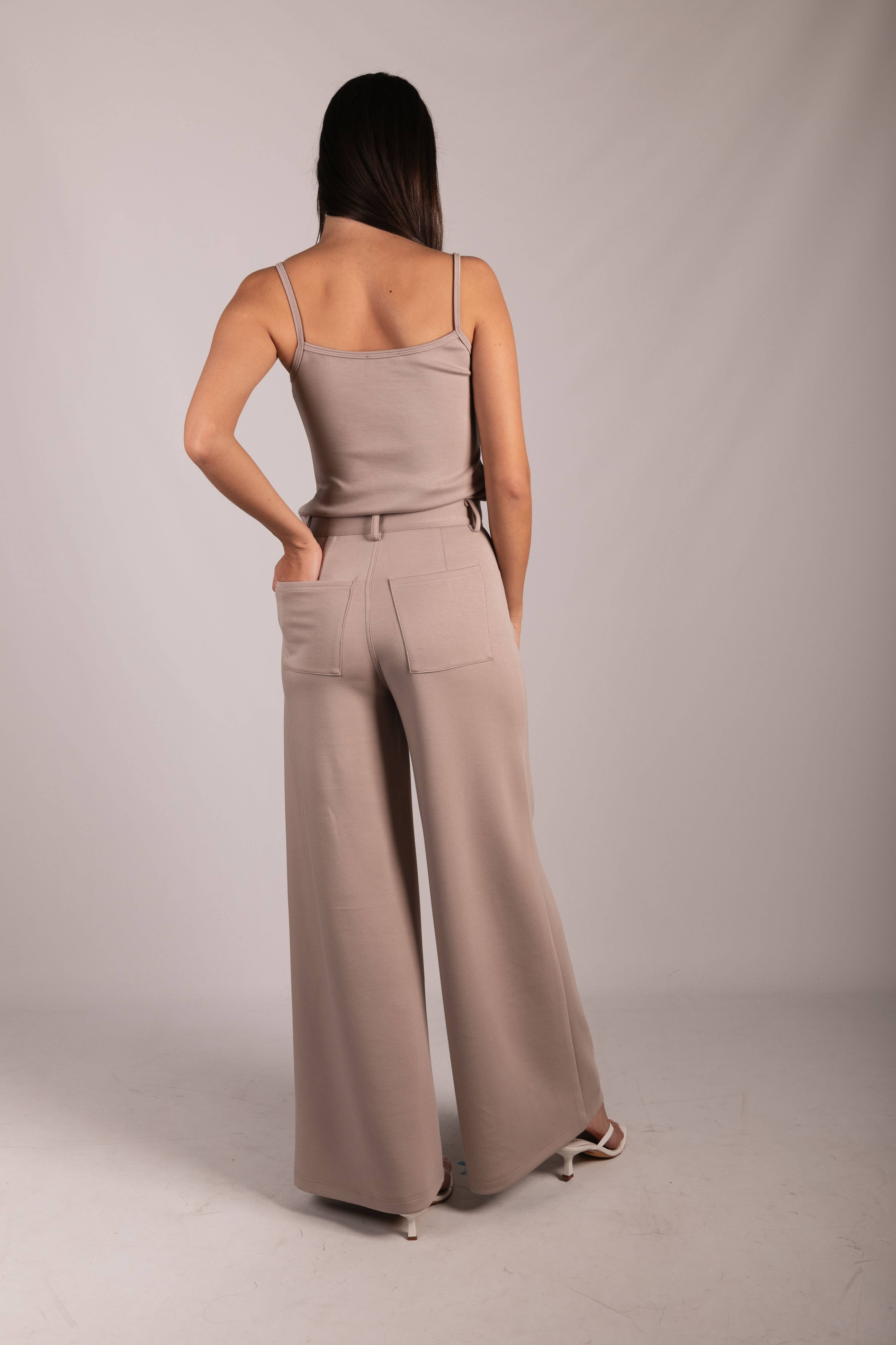 Taupe P. CILL Butter Modal Pleated Wide Leg Trousers for wholesale on Faire6