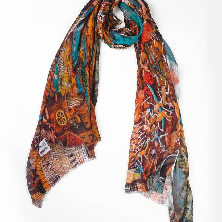 Silk Modal Scarf, Shawl - Brown/Blue for wholesale by Boho-Eclectica