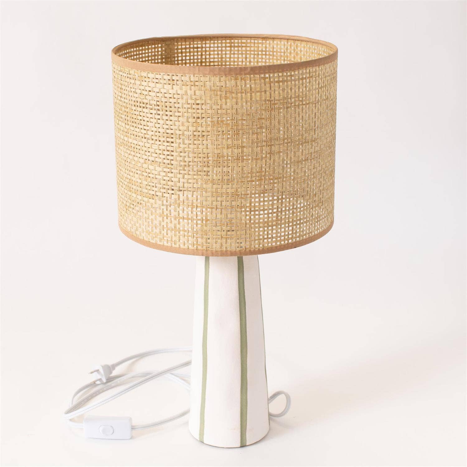 Audrey's Home & Gift - Vendita all'ingrosso Lampada da scrivania/d'accento - Lampada - Base a righe verdi, Paralume intrecciato naturale (PC)3