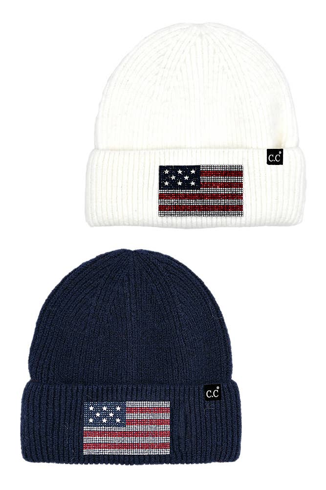Hana - Wholesale Beanie - Women's - C.C American Flag Rhinestone Beanie2