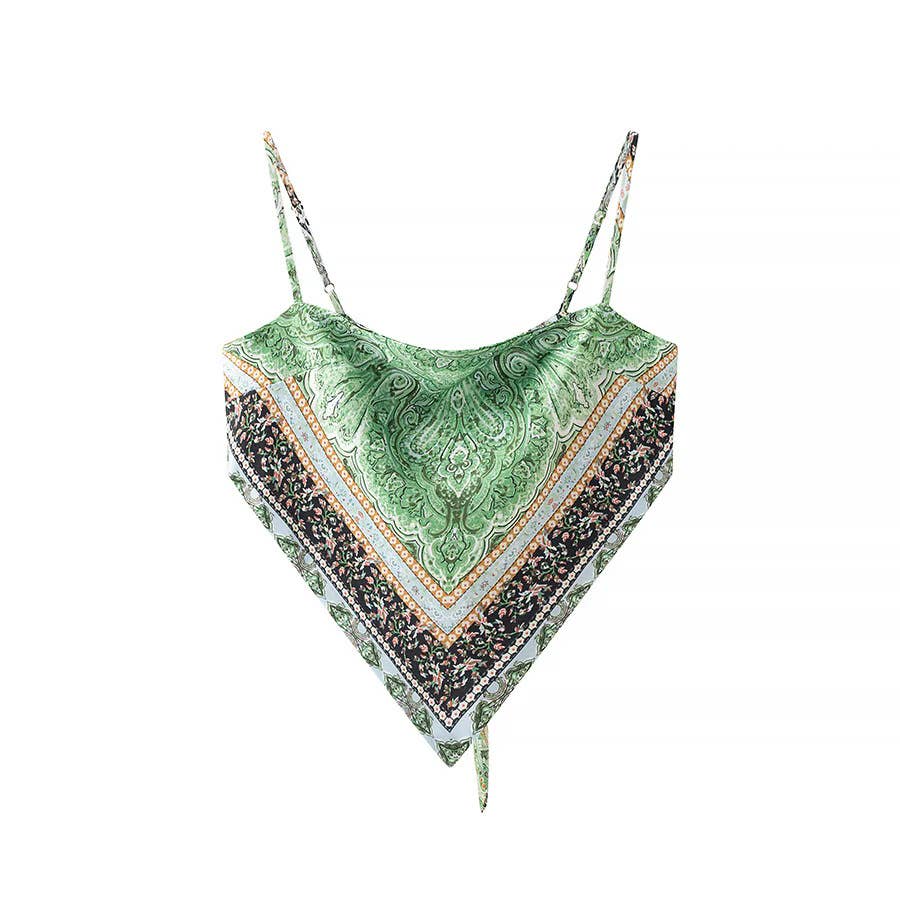 Rosa Clothing - Wholesale Camisole - Women's - Silk Vintage Print Backless Lace-Up Cropped Camisole Top7